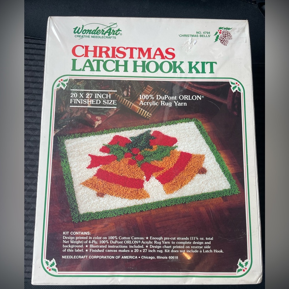 Christmas Latch Hook- Christmas Bells- WonderArt , new in box, 1980s